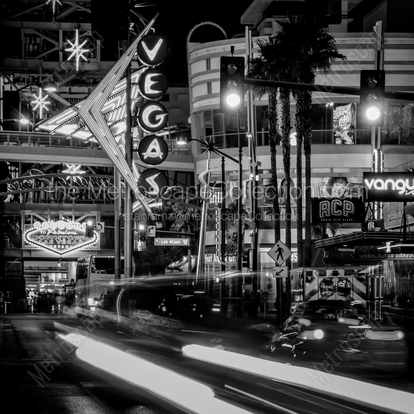 Fremont East Neon Alley black and white: Square crop